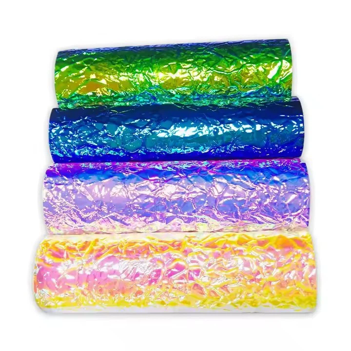 Magic Triangle Embossing Holographic Embossed PU Synthetic Leather Fabric With Cotton Backing For Shoes Bags Handbags